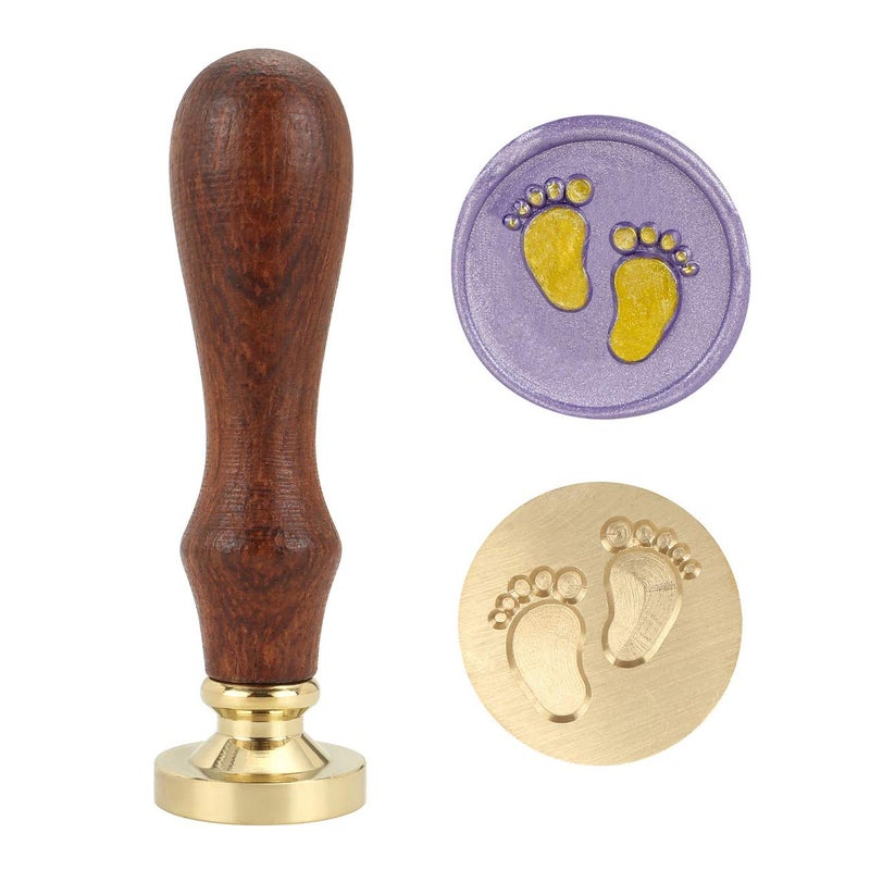 Yoption Baby Series Wax Seal Stamp, Yoption Baby Footprints Brass Head Wooden Handle Sealing Stamp for Baby Shower Party Invitation - Image 1