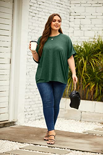 GeGekoko Women Oversized T-Shirt Summer Casual Short Sleeve Loose Tee Tops Dark Green - Image 4