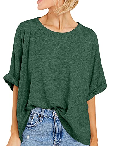 GeGekoko Women Oversized T-Shirt Summer Casual Short Sleeve Loose Tee Tops Dark Green - Image 1