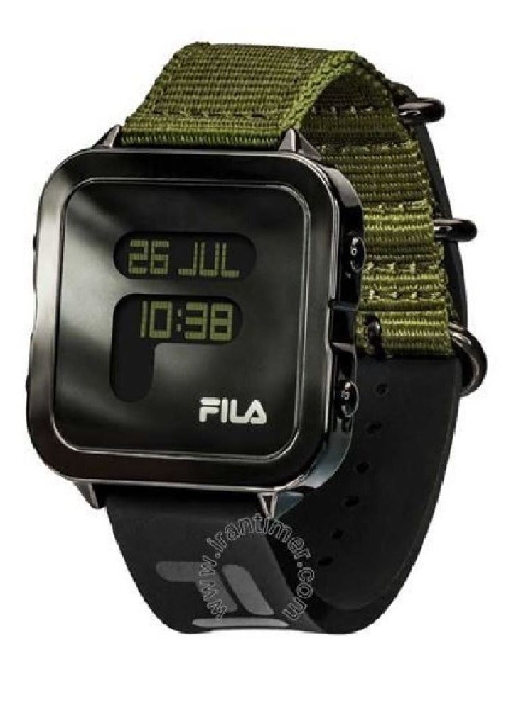 Fila Style Unisex Digital with World Time of 25 Cities Watch Alloy Case Green Nylon & Black Silicone Strap, 38-6088-105, size 38mm - Image 2