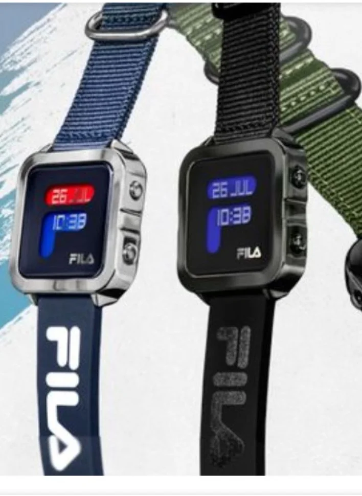 فيلا Fila Style Unisex Digital with World Time of 25 Cities Watch Alloy Case Green Nylon & Black Silicone Strap, 38-6088-105, size 38mm
