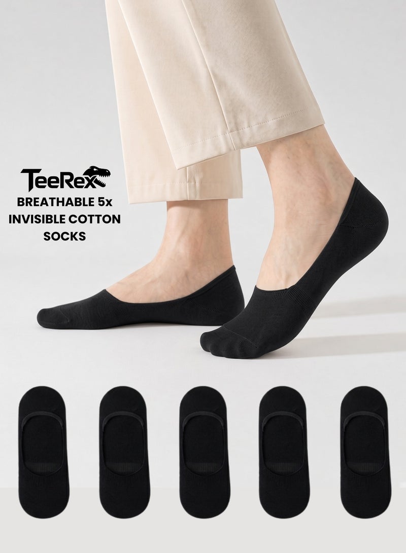 TeeRex Men's Invisible No Show Socks | Breathable Cotton Anti-Slip Pack of 5 Black Antibacterial Cooling Low Cut Socks - Image 1