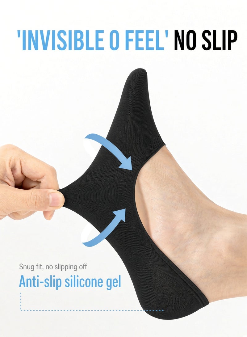 TeeRex Men's Invisible No Show Socks | Breathable Cotton Anti-Slip Pack of 5 Black Antibacterial Cooling Low Cut Socks - Image 2