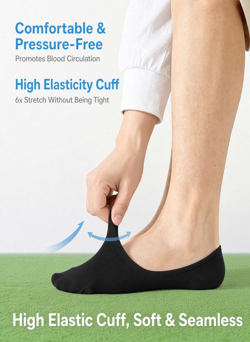 TeeRex Men's Invisible No Show Socks | Breathable Cotton Anti-Slip Pack of 5 Black Antibacterial Cooling Low Cut Socks - Image 5