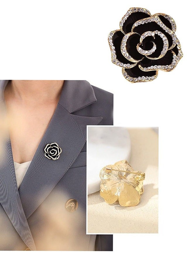 Flower Brooche, Anti Rust and Anti Fading Alloy Brooch Pins, Corsage Scarf Clip Women Girls (Black)  - Image 1