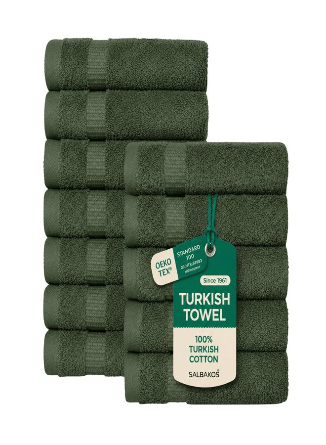 SALBAKOS 100% Turkish Cotton Washcloth Set of 12 13x13 inch | Heirloom Quality | Hotel & Spa Collection | Ultra Soft, Super Absorbent, Washcloth Towels | Made in Turkey (Green, 12 Washcloths) - Image 1