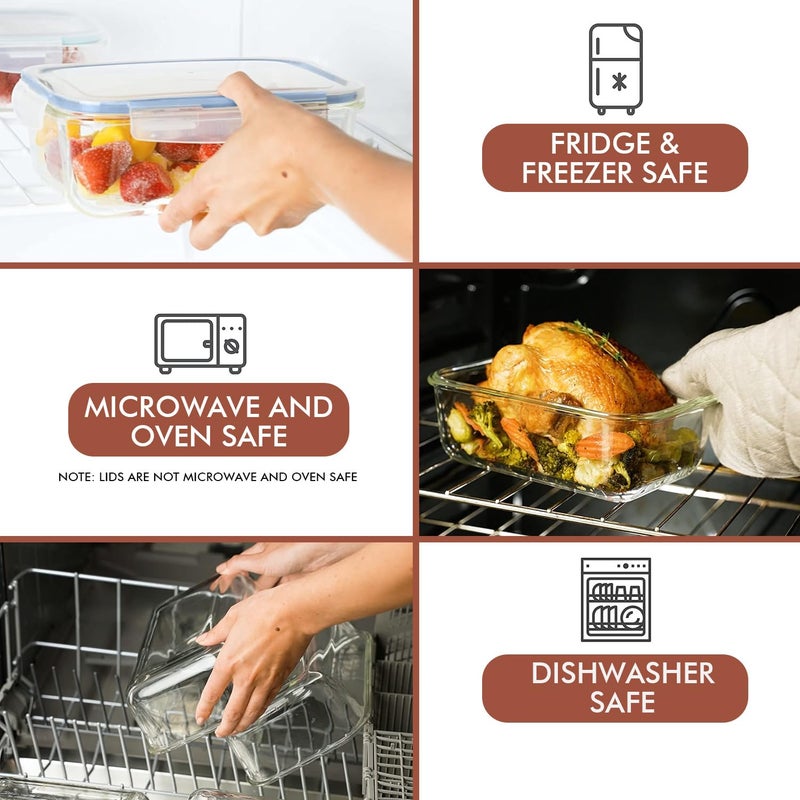 Razab 35 Pc Set Glass Food Storage Containers with Lids - Meal Prep Airtight Bento Boxes BPA-Free 100% Leak Proof (15 lids,15 glass & 5 Plastic Sauce/Dip Containers) - Image 4