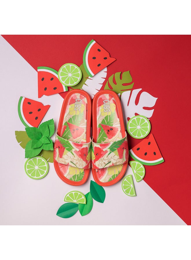 CUBS Watermelon Print Everyday Wear Eco-Friendly Pvc Slides For Kids Lightweight Easy To Wash And Anti-Slip Soles - Image 4