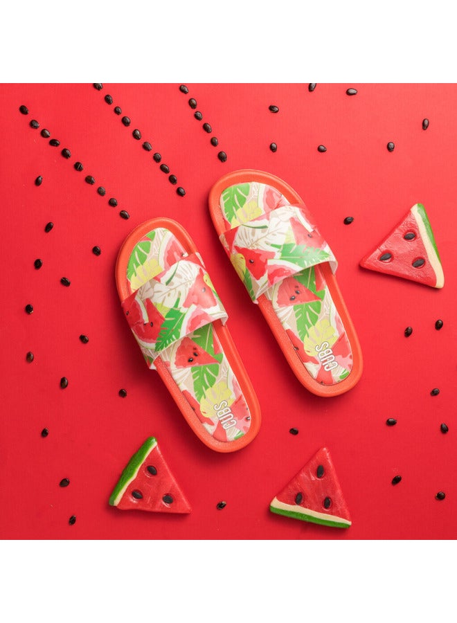 CUBS Watermelon Print Everyday Wear Eco-Friendly Pvc Slides For Kids Lightweight Easy To Wash And Anti-Slip Soles - Image 2