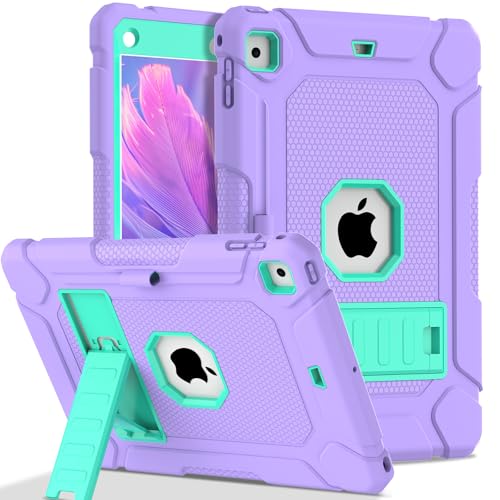 LTROP Case for iPad 6th/ 5th Generation & iPad Air 2, Slim Protective 9.7 Inch iPad Case with Pen Holder and Kickstand, Purple/Green - Image 1