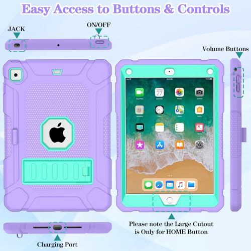 LTROP Case for iPad 6th/ 5th Generation & iPad Air 2, Slim Protective 9.7 Inch iPad Case with Pen Holder and Kickstand, Purple/Green - Image 3