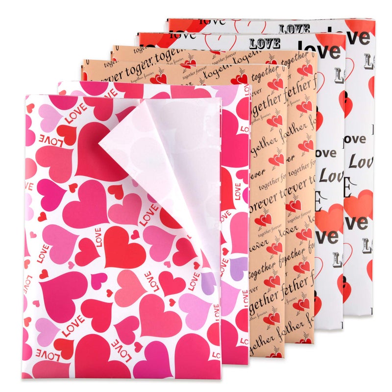 TUPARKA 6 Pcs Heart Wrapping Paper Printed Patterned Tissue Valentines Gift Wrap Red Tissue Paper for Gift Wrap Supply(50 * 70CM) - Image 1