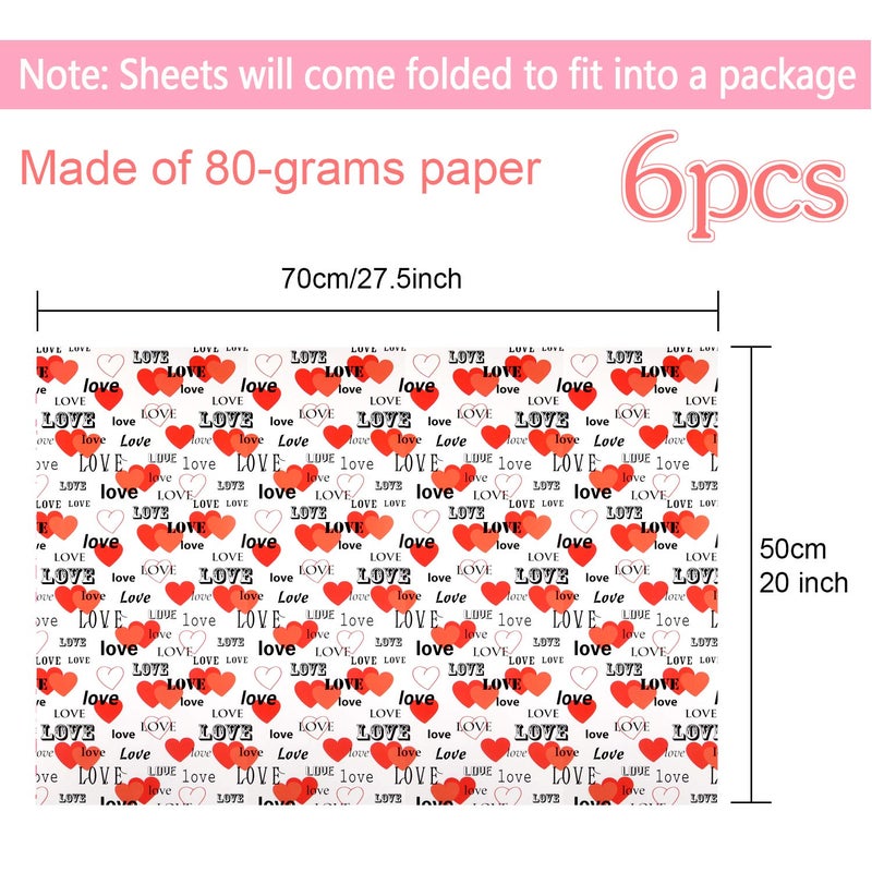 TUPARKA 6 Pcs Heart Wrapping Paper Printed Patterned Tissue Valentines Gift Wrap Red Tissue Paper for Gift Wrap Supply(50 * 70CM) - Image 3