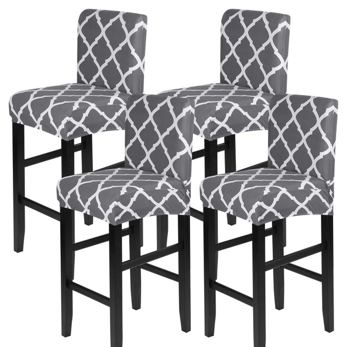 BAR STOOL COVERS SET OF 4 STRETCH WASHABLE BARSTOOL SEAT COVERS COUNTER HEIGHT CHAIR COVERS FOR KITCHEN DINING ROOM CAFE RHOMBUS GREY