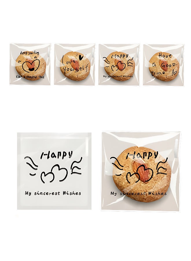 Kawkab 100 PCS 7*7 cm Self Adhesive Cute Cookie Bags, Plastic Clear Treat Bags Sealable Candy Bags for Packaging Candy Cookies Bakery Party Favor Gift Giving, Small Bags for Cookies, Sweets, Jewelry. - Image 1
