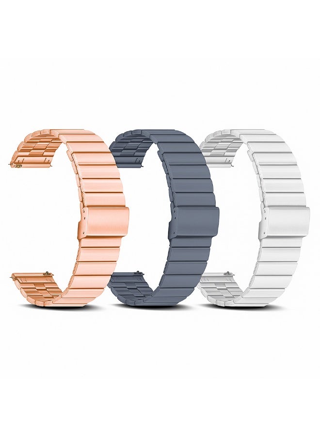 O Ozone (Pack of 3) O Ozone Compatible for Samsung Galaxy Watch Ultra LTE 47mm / Galaxy Watch 3 45mm/Galaxy Watch 46mm, 22mm Stainless Steel Metal Band Bracelet wristband for Huawei Watch GT/GT 2 46mm - Grey/Silver/Rose Gold - Image 1