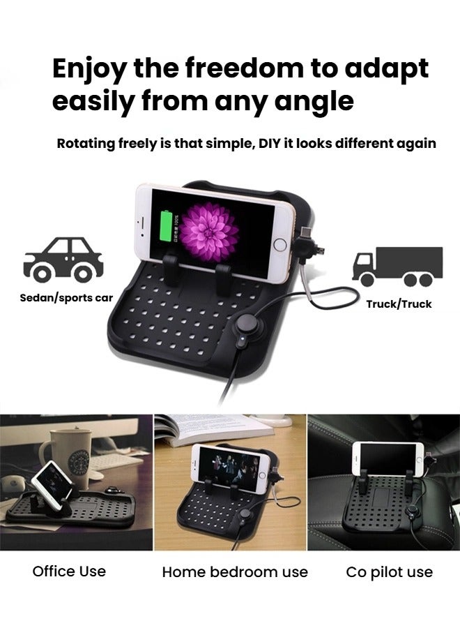 عام قفص شحن مغناطيسي للسيارة، حصيرة مانعة للانزلاق مصنوعة من السيليكون للسيارة، شاحن سيارة بثلاثة رؤوس، كابل بيانات USB، قفص تنقل للهاتف المحمول. - Image 3