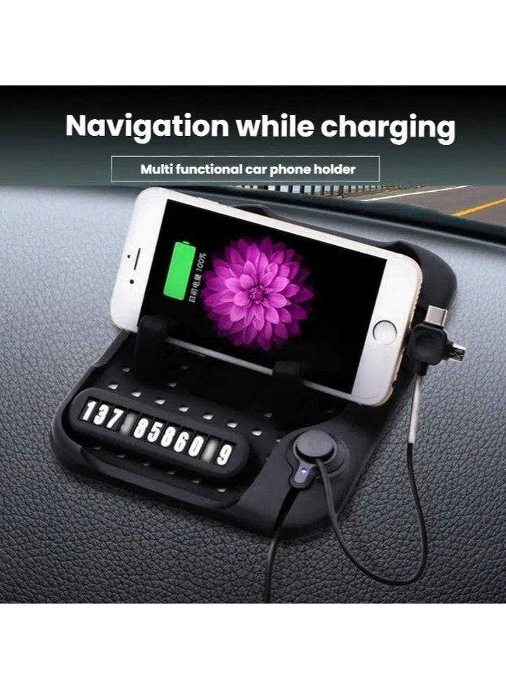 عام قفص شحن مغناطيسي للسيارة، حصيرة مانعة للانزلاق مصنوعة من السيليكون للسيارة، شاحن سيارة بثلاثة رؤوس، كابل بيانات USB، قفص تنقل للهاتف المحمول. - Image 1