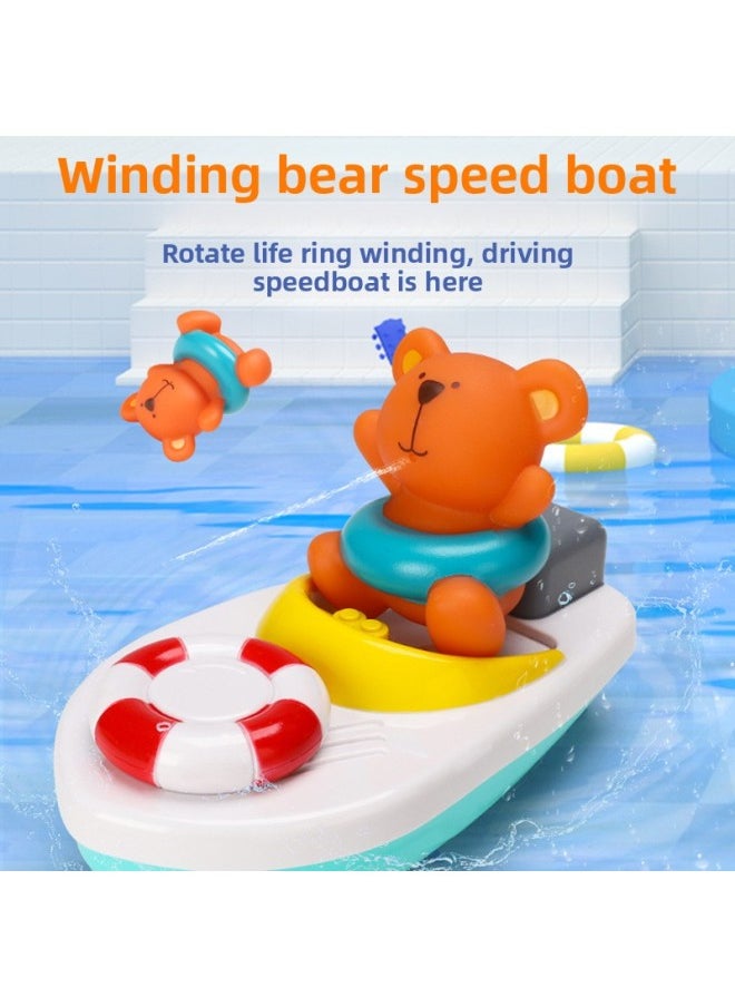 Generic - Cross Border Bathing Bath Bath Chain Cubs Speedboat Baby Spray Water Elephant Frog Octopus Whale Toy-Color:Chain Bear Speedboat * 1 + Water And Land Water * 2-Specifications:Bagged - Image 1