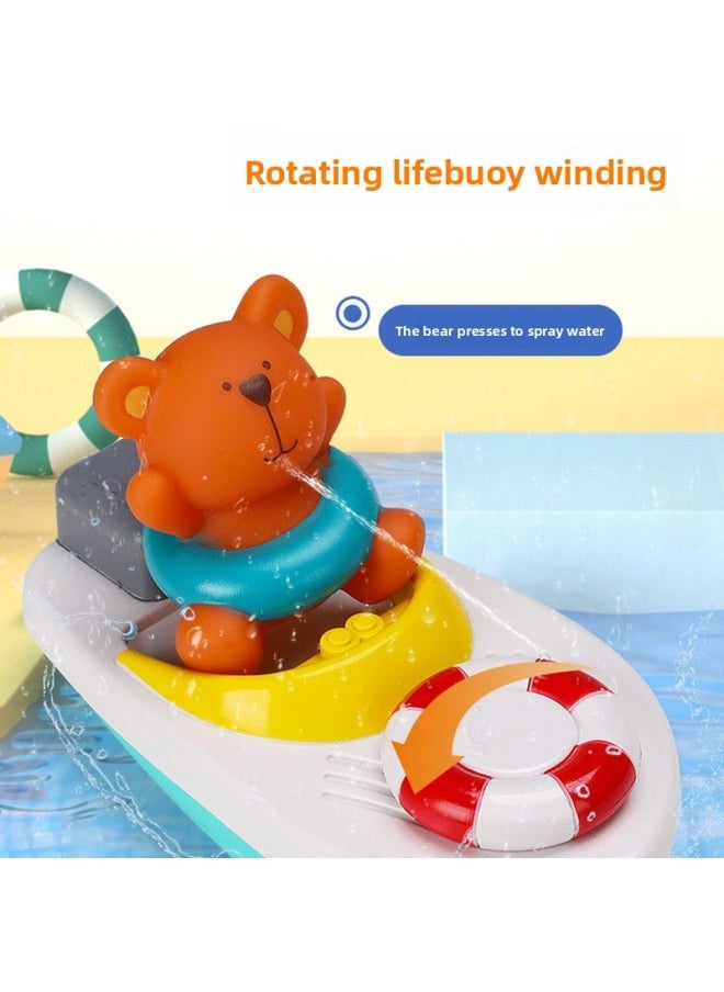 Generic - Cross Border Bathing Bath Bath Chain Cubs Speedboat Baby Spray Water Elephant Frog Octopus Whale Toy-Color:Chain Bear Speedboat * 1 + Water And Land Water * 2-Specifications:Bagged - Image 1