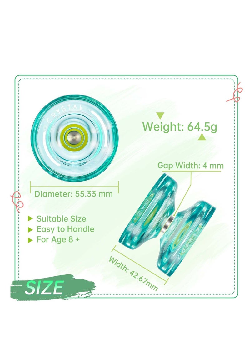 K2 Crystal Responsive Yoyo, Professional Dual Function Yoyo Replacement Unresponsive Bearing for Intermediate with Remover, Bag, 5 Strings (Green)