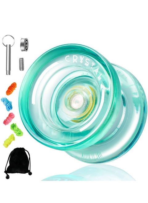 K2 Crystal Responsive Yoyo, Professional Dual Function Yoyo Replacement Unresponsive Bearing for Intermediate with Remover, Bag, 5 Strings (Green)