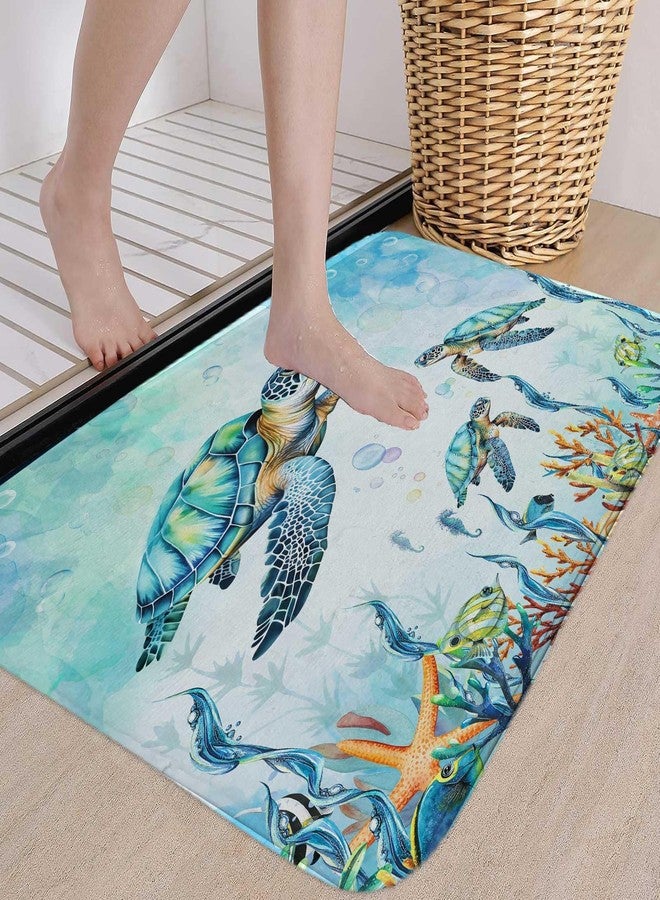 MERCHR Watercolor Sea Turtle Blue Bathroom Rugs, Nautical Marine Animals Underwater Sea World Bath Rugs, Cute Bath Mats for Bathroom Shower Floor Decor, 17 x 29 Inch - Image 4