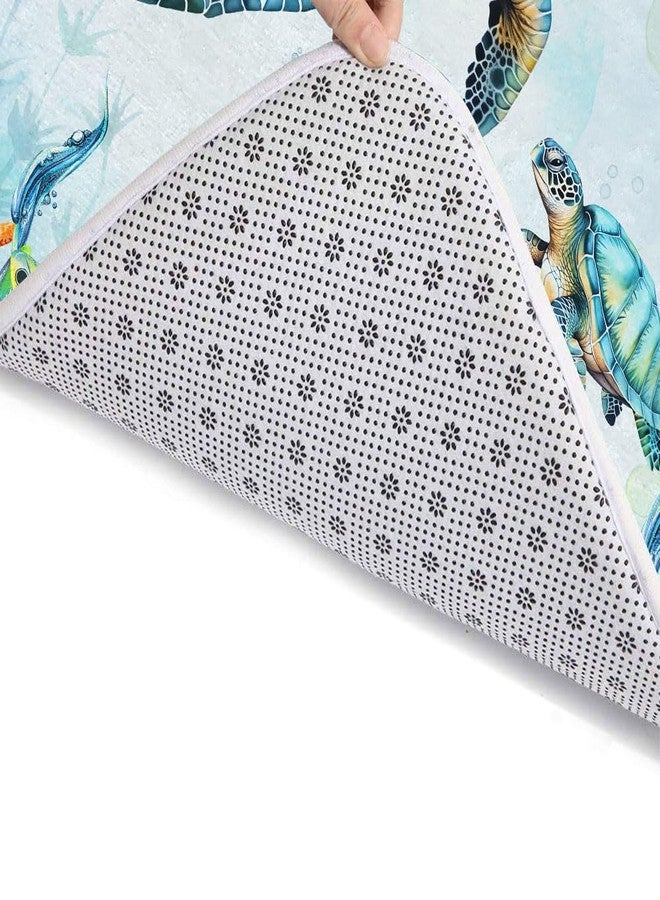 MERCHR Watercolor Sea Turtle Blue Bathroom Rugs, Nautical Marine Animals Underwater Sea World Bath Rugs, Cute Bath Mats for Bathroom Shower Floor Decor, 17 x 29 Inch - Image 3