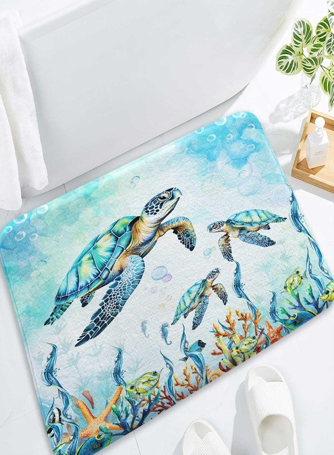 MERCHR Watercolor Sea Turtle Blue Bathroom Rugs, Nautical Marine Animals Underwater Sea World Bath Rugs, Cute Bath Mats for Bathroom Shower Floor Decor, 17 x 29 Inch - Image 1