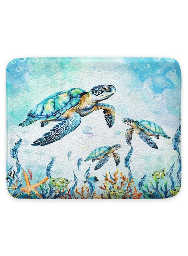 MERCHR Watercolor Sea Turtle Blue Bathroom Rugs, Nautical Marine Animals Underwater Sea World Bath Rugs, Cute Bath Mats for Bathroom Shower Floor Decor, 17 x 29 Inch - Image 2