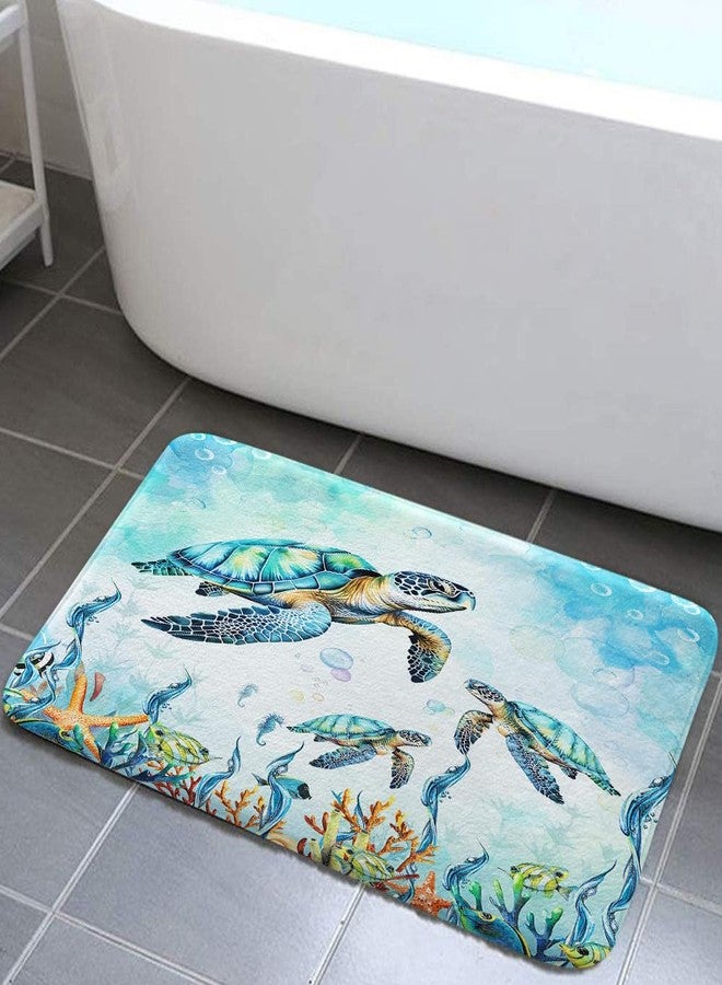 MERCHR Watercolor Sea Turtle Blue Bathroom Rugs, Nautical Marine Animals Underwater Sea World Bath Rugs, Cute Bath Mats for Bathroom Shower Floor Decor, 17 x 29 Inch - Image 5