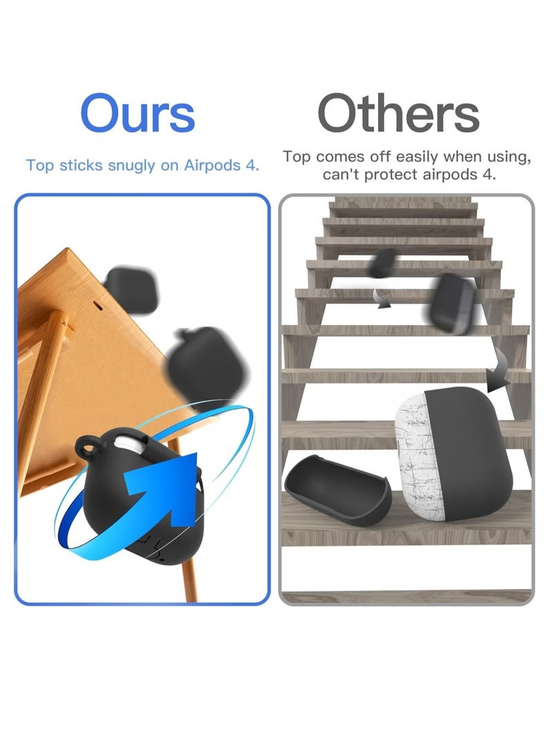 ELTRAZONE Compatible AirPods 4 Case Cover – Protective Silicone Skin with Keychain for Apple AirPods 4th Gen (2024), Front LED Visible, Black - Image 3