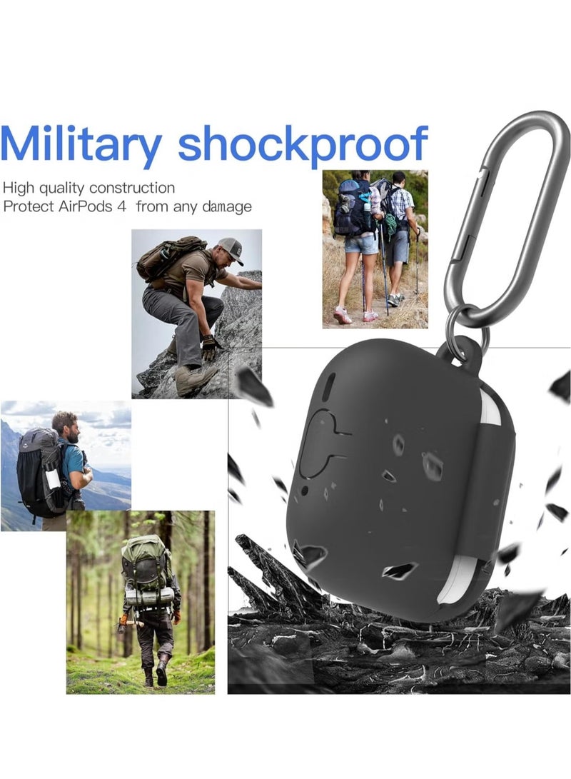 ELTRAZONE Compatible AirPods 4 Case Cover – Protective Silicone Skin with Keychain for Apple AirPods 4th Gen (2024), Front LED Visible, Black - Image 4