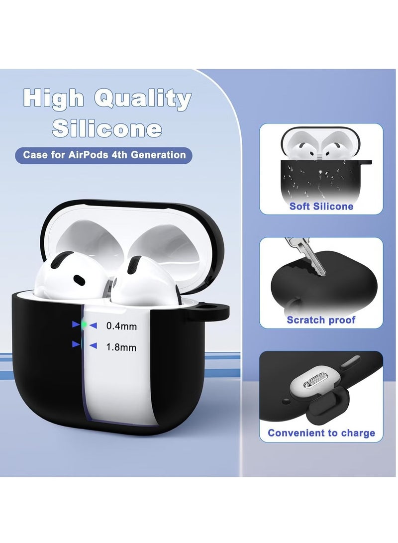 ELTRAZONE Compatible AirPods 4 Case Cover – Protective Silicone Skin with Keychain for Apple AirPods 4th Gen (2024), Front LED Visible, Black - Image 2