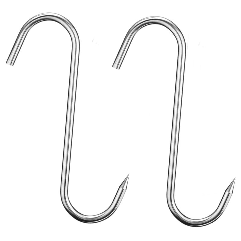 ALAZCO 2pc 9 Heavy Duty Thick Stainless Steel Meat Processing Butcher Hook Wild Game Smoking Ribs BBQ Large Fish Hunting Carcass Deer Hanging SHook Excellent Quality 9mm Thick