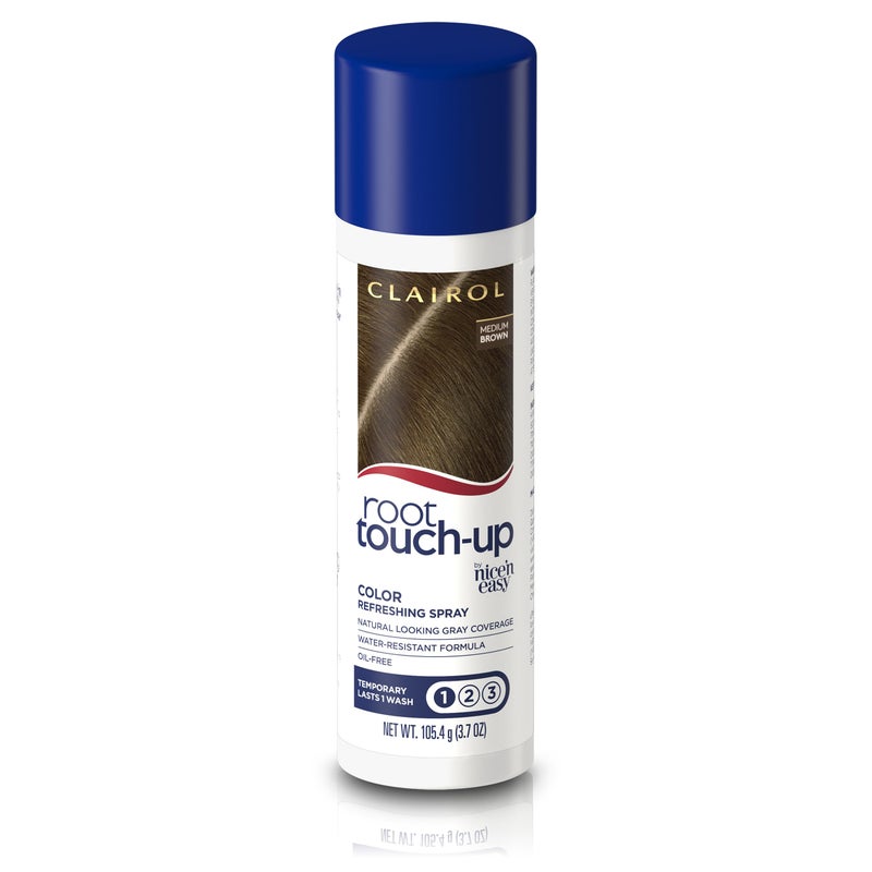 CLAIROL رذاذ تلوين الشعر المؤقت Clairol Root Touch-Up من Nice'n Easy، لون شعر بني متوسط، عبوة من قطعة واحدة - Image 1