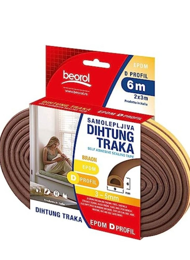 Beorol Self Adhesive Doors And Windows Foam Seal Strip Brown 6meter D SHAPE - Image 1