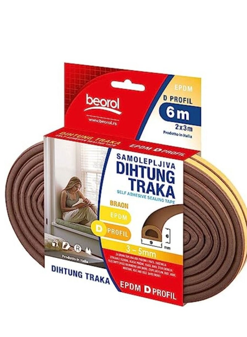 Beorol Self Adhesive Doors And Windows Foam Seal Strip Brown 6meter D SHAPE - Image 3