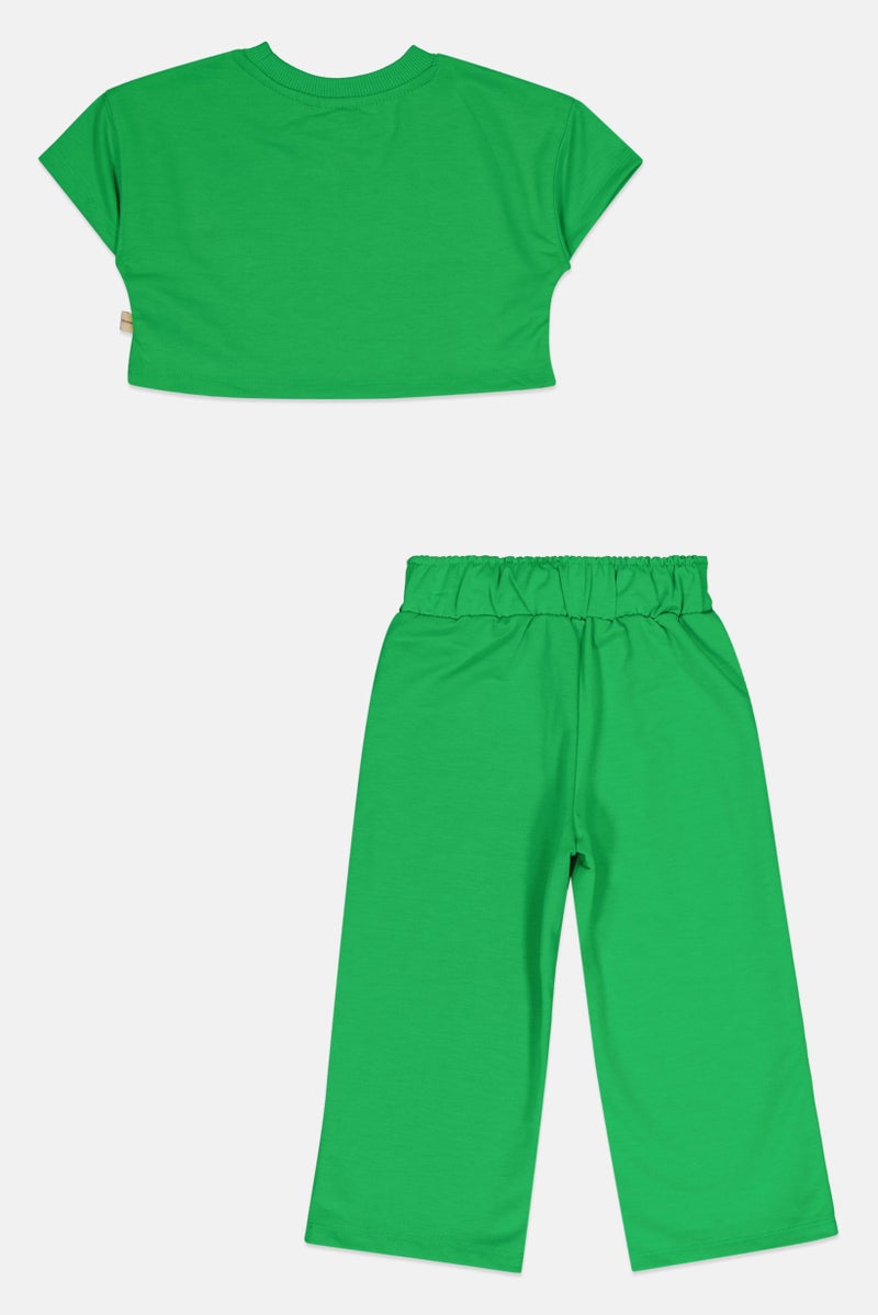 Bearpaw Toddlers Girl 2 Pcs Embroidered Crop Top And Pants Set, Green - Image 3