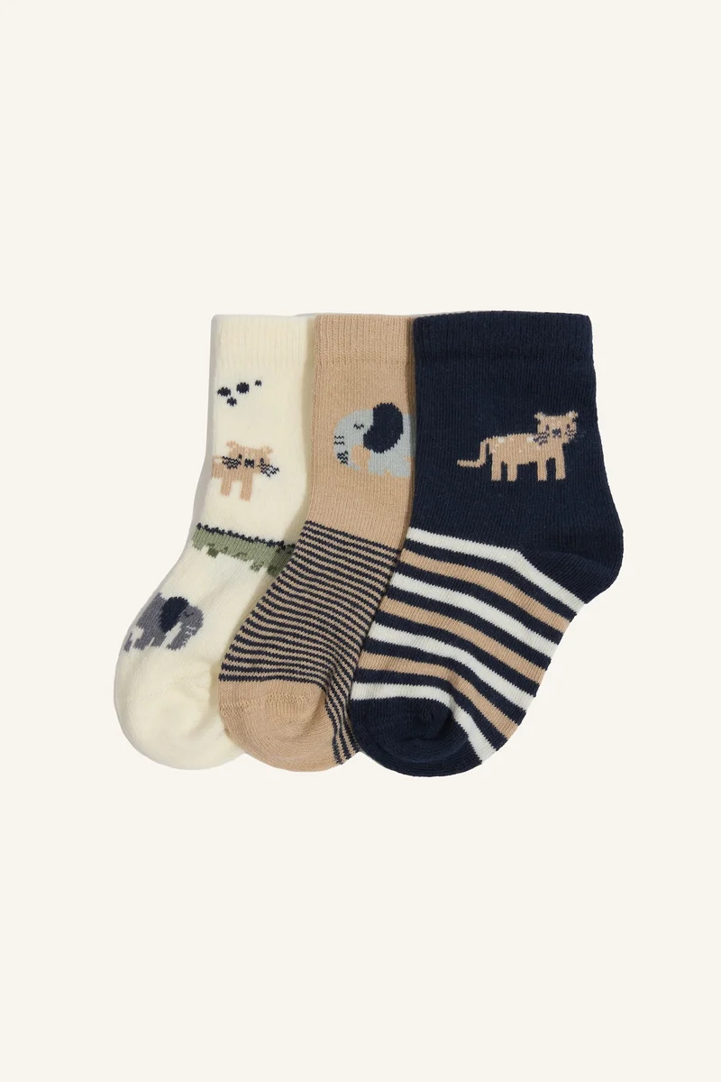 ديفاكتو Baby Boy Printed 3 piece Short Socks
