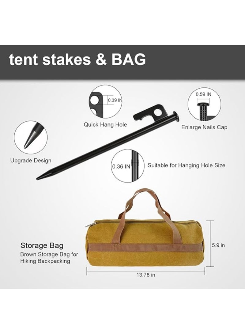 أوتاد خيام متينة ومطرقة مع حقيبة تخزين من القماش، أوتاد خيام معدنية متينة مقاس 8 بوصات ومرساة أرضية للتخييم والمشي لمسافات طويلة في الهواء الطلق - Image 2