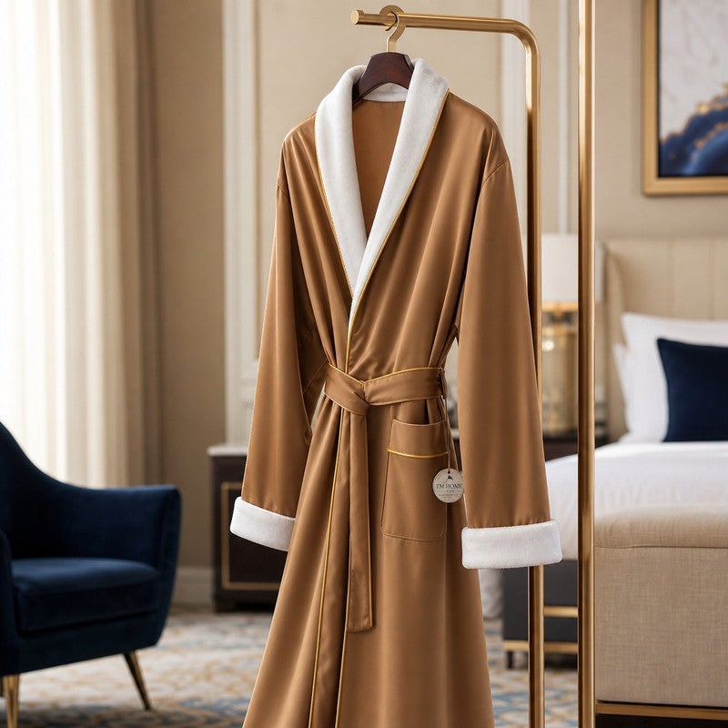 TM HOME Royal VIP Unisex Bathrobe, Microfiber Inner and Natural Cotton Satin-Finish Outer, Highly Absorbent, Premium Hotel Quality, Havana - Image 3