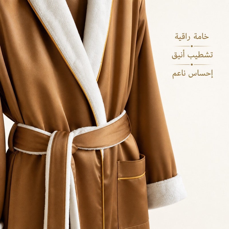 TM HOME Royal VIP Unisex Bathrobe, Microfiber Inner and Natural Cotton Satin-Finish Outer, Highly Absorbent, Premium Hotel Quality, Havana - Image 1