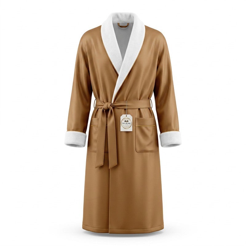 TM HOME Royal VIP Unisex Bathrobe, Microfiber Inner and Natural Cotton Satin-Finish Outer, Highly Absorbent, Premium Hotel Quality, Havana - Image 2