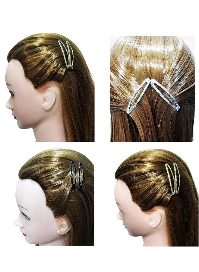 ASPIRET Aspire T Metal Glitter Cover Korean Tik Tak Pins Medium Size (3 Inches) Hair Accessories For Women || Ovul Shapes Multicolor (6 Pair of Pins) - Image 3