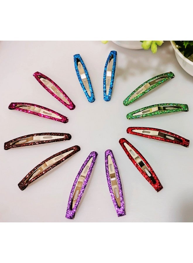 ASPIRET Aspire T Metal Glitter Cover Korean Tik Tak Pins Medium Size (3 Inches) Hair Accessories For Women || Ovul Shapes Multicolor (6 Pair of Pins) - Image 2