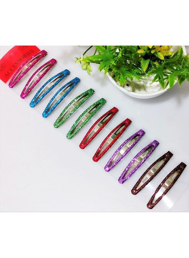 ASPIRET Aspire T Metal Glitter Cover Korean Tik Tak Pins Medium Size (3 Inches) Hair Accessories For Women || Ovul Shapes Multicolor (6 Pair of Pins) - Image 1