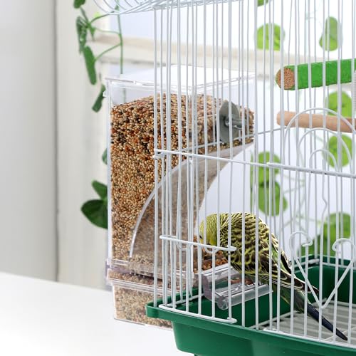 IBWell No Mess Automatic Bird Feeder for Cage - Parrot Feeder Inside Cage With Clear Perch and Acrylic Seed Food Container - Image 5