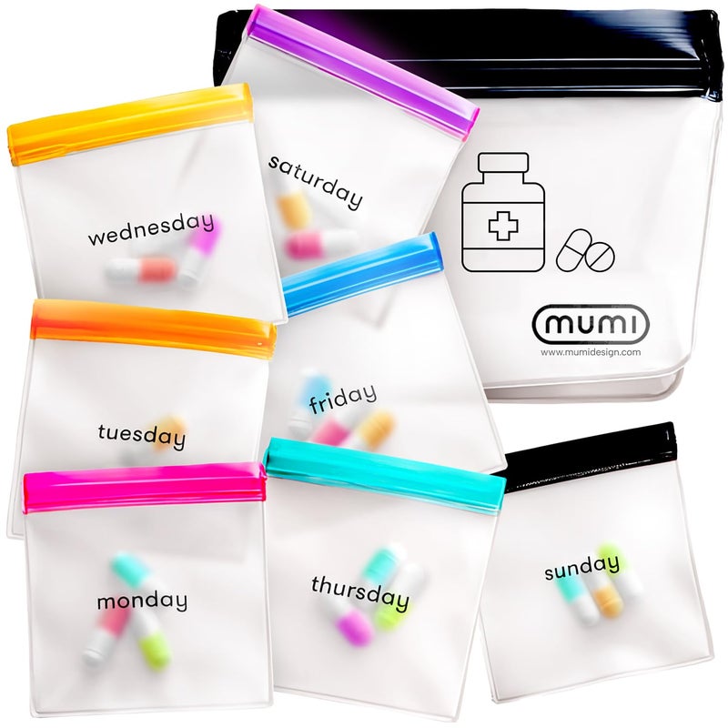 mumi Pill Pouch Set Travel Pill Organizer 7 Mini Zipper Pouches for Pills Small Pill Bags Reusable Pill Pouches for Medicine Travel Pocket Pill Organizer Purse Accessories Vitamin Organizer