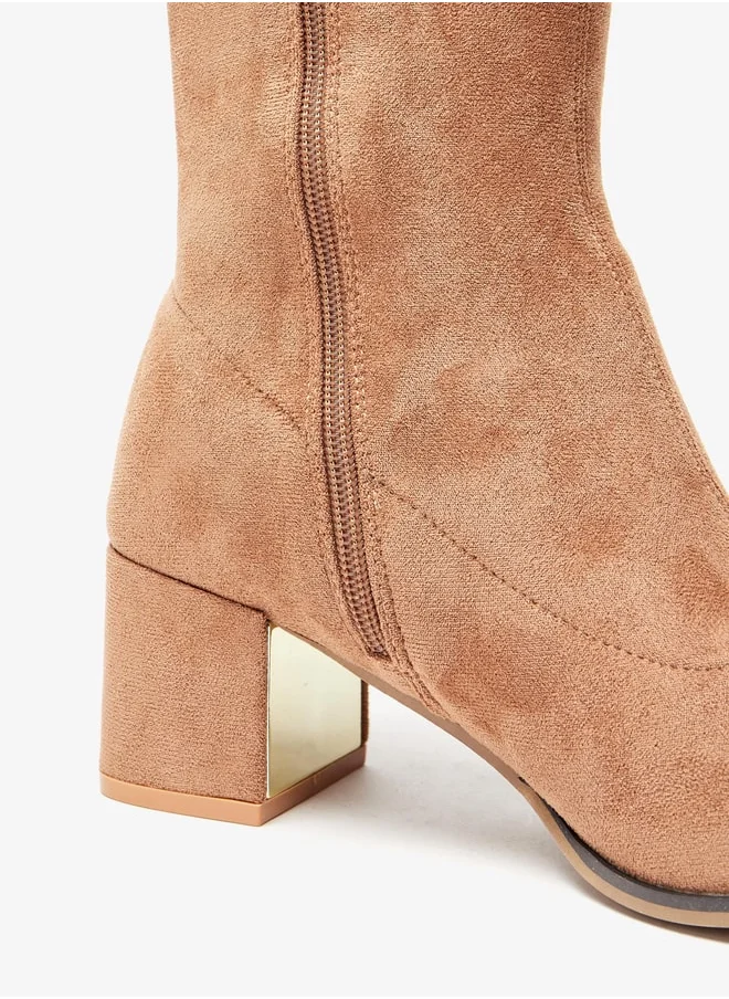 Celeste Women's Textured High Shaft Boots with Zip Closure and Block Heels